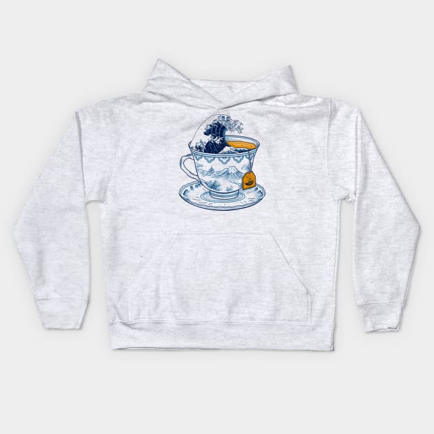 The Great Kanagawa Tea Kids Hoodie by Vincent Trinidad Art